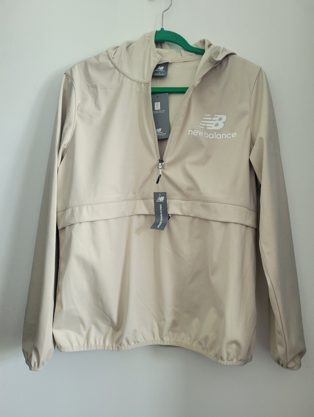 NWT New Balance Women's Half-Zip Anorak Windbreaker Jacket - Cream Beige - L